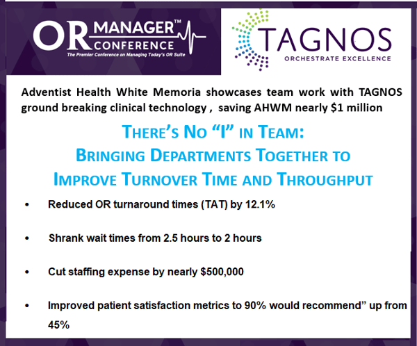 Randy Saad, of Adventist Health White Memorial, presents success with TAGNOS technology at annual OR Managers Conference